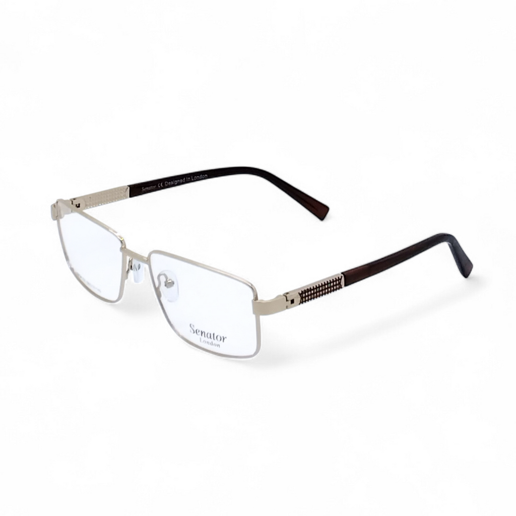 Men's Triangle Metal Optical Frames – Gold with Brown Plastic Temples | Designed in London