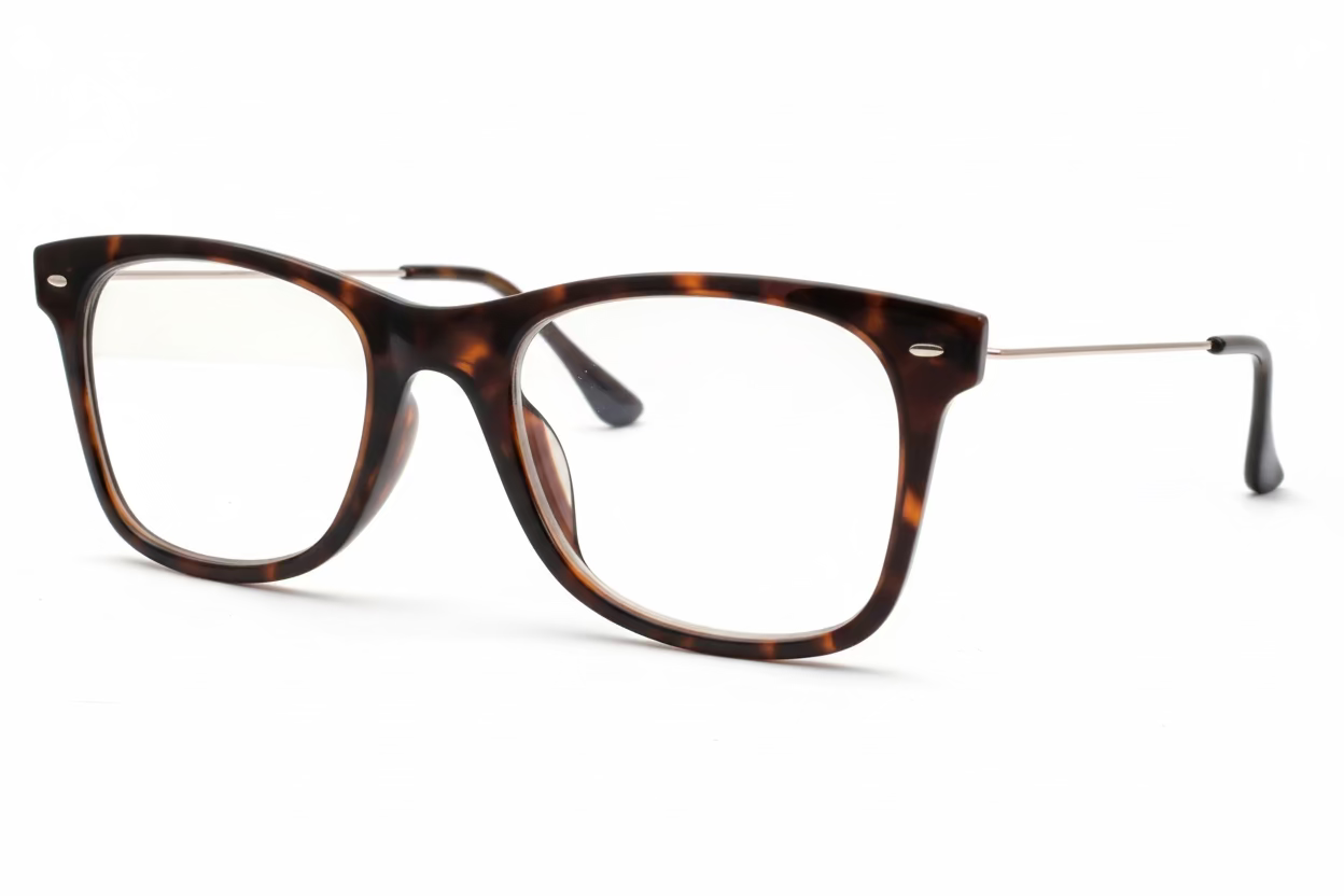 Rectangle Optical Frames – Black & Camouflage Brown Plastic with Thin Metal Temples