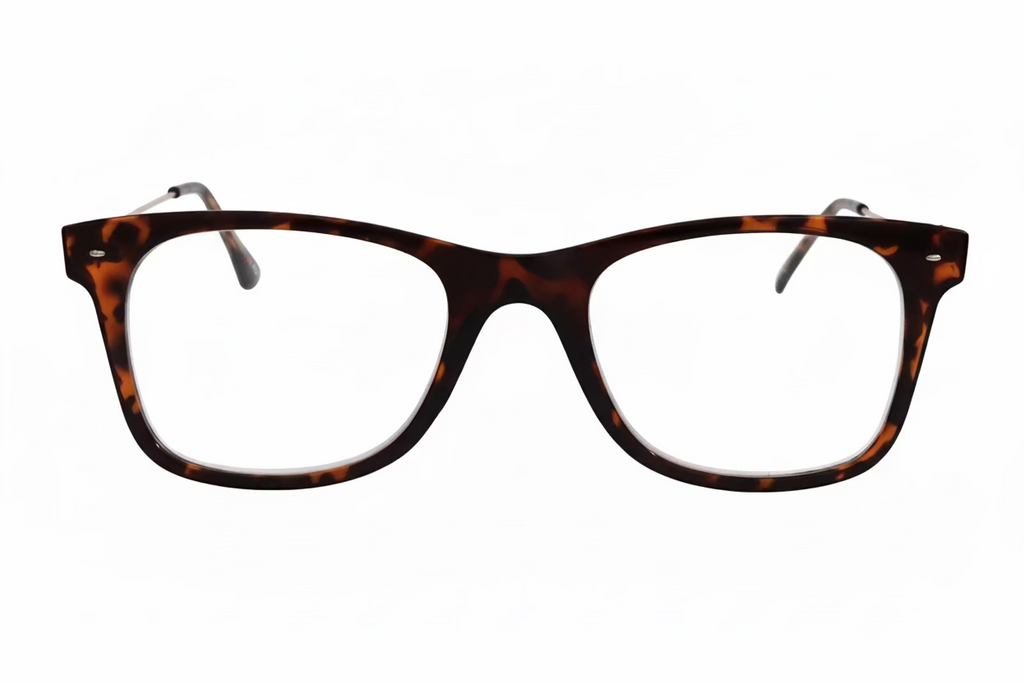 Rectangle Optical Frames – Black & Camouflage Brown Plastic with Thin Metal Temples