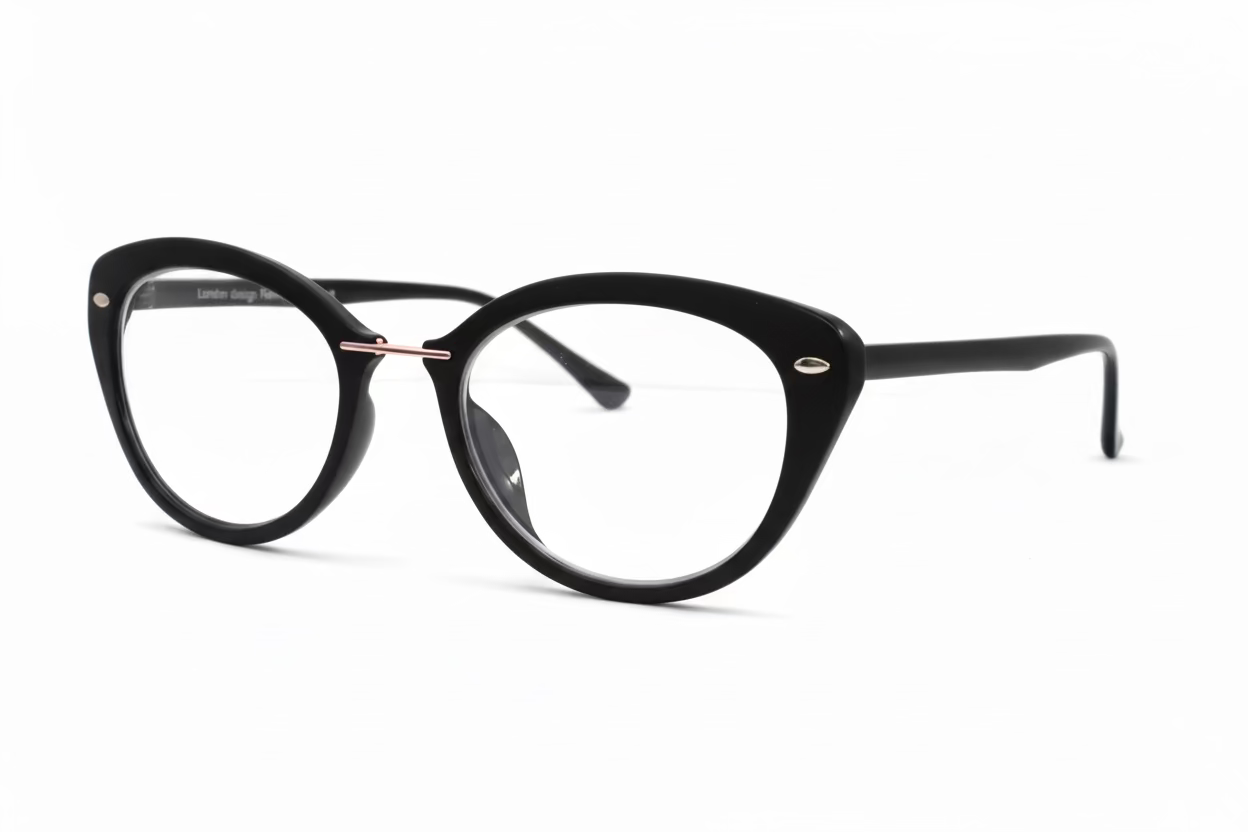 Women's Cat-Eye Optical Frames – Black Hand Polished Plastic with Gold Metal Nose Bridge