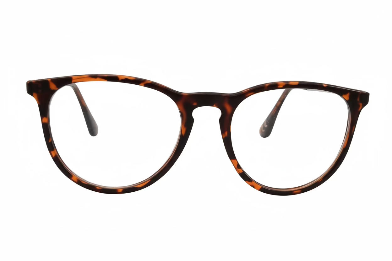 Oval Optical Frames – Camouflage Brown Hand Polished Plastic with Gold Metal Temples