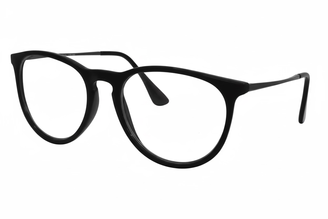 Oval Optical Frames – Black Hand Polished Plastic with Black Metal Temples