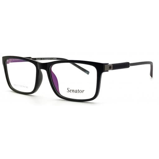 Men's Rectangle Optical Frames – Matte Black with Carbon-Fibre Temples | Designed in London
